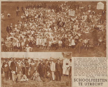 874107 Collage van 2 foto's betreffende de viering van het 50-jarig bestaan van de Openbare Lagere School aan de ...